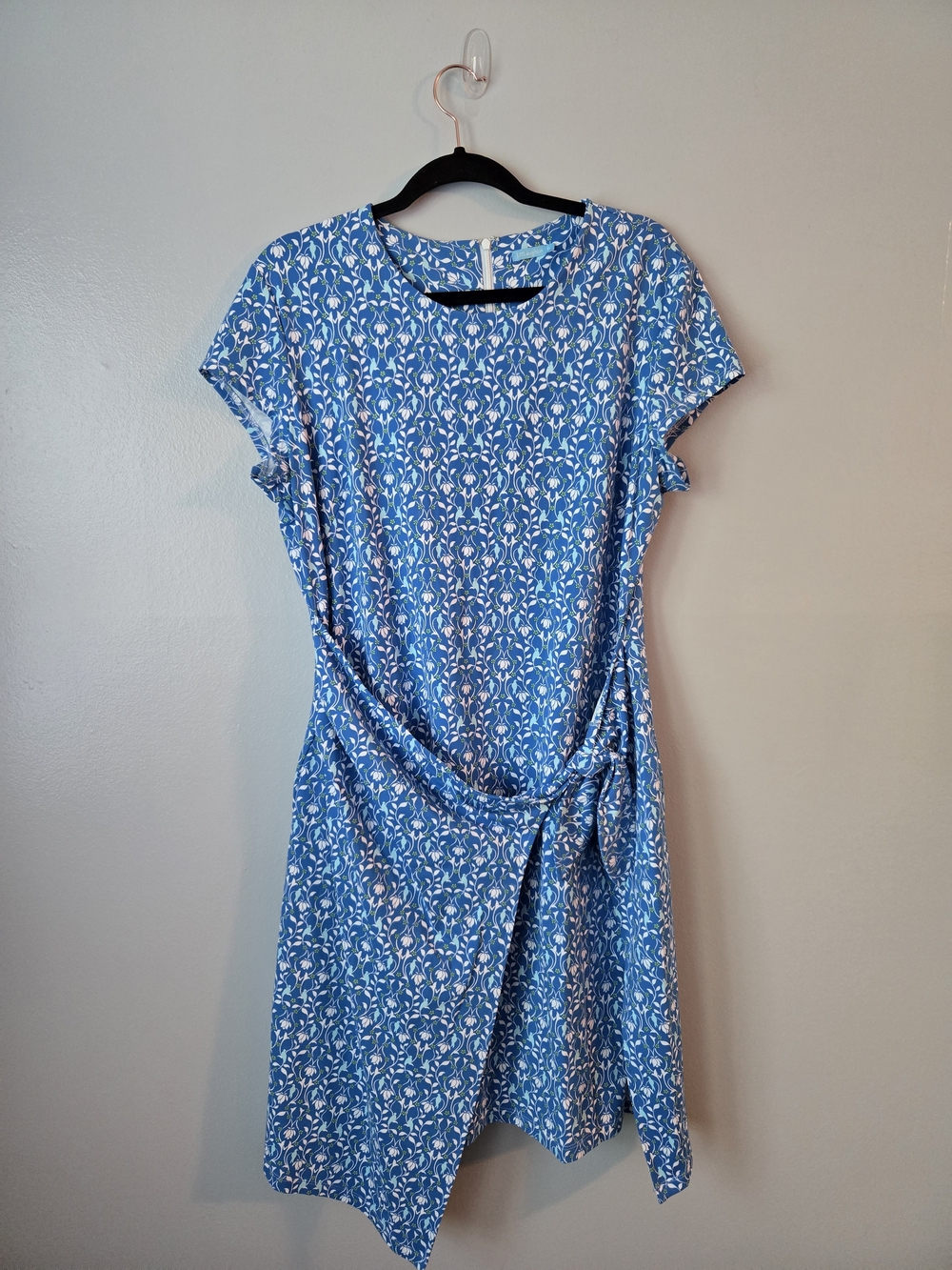 J. McLaughlin Blue Floral Asymmetrical Faux Wrap Dress Side Tie Size X-Large